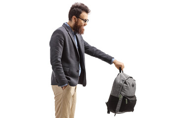 Sticker - Bearded man holding a schoolbag