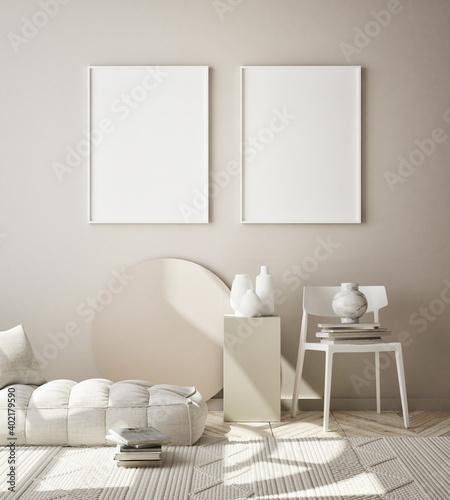 Foto mock up poster frame in modern interior background, living room, Scandinavian st