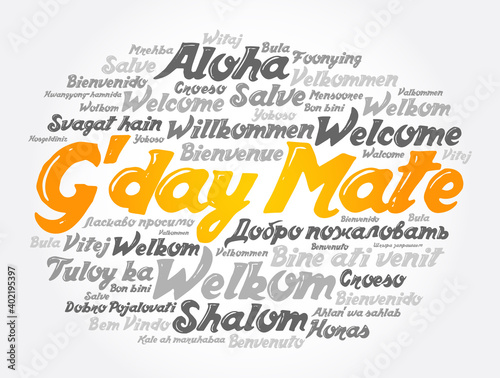 Obraz na plátně G'day Mate (Welcome in Australian) word cloud concept