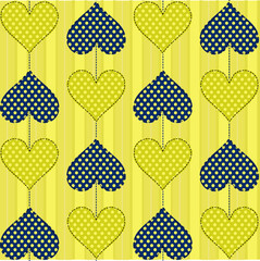 Wall Mural - Background with green and blue hearts in polka dot fabric