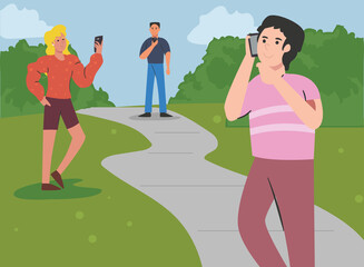Fototapete - men and woman with smartphone vector design