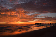 Orange Spectrum Sky At The St Augustine Beach Pier