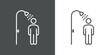 © teracreonte - Aseo personal. Icono silueta hombre en la ducha con lineas en fondo gris y fondo blanco