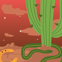 Wild West Cactus With Snake Vector Design