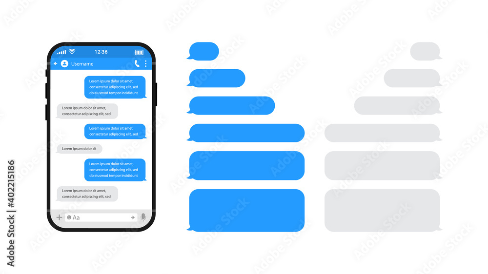 Smart phones chatting sms template bubbles. Chat templates, message ...