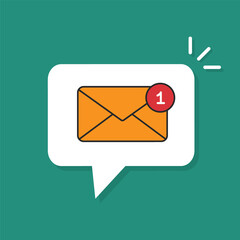 Messages icon with notification. Envelope message icon. Received message concept. New, email incoming message, sms. Yellow envelope. Vector Illustration