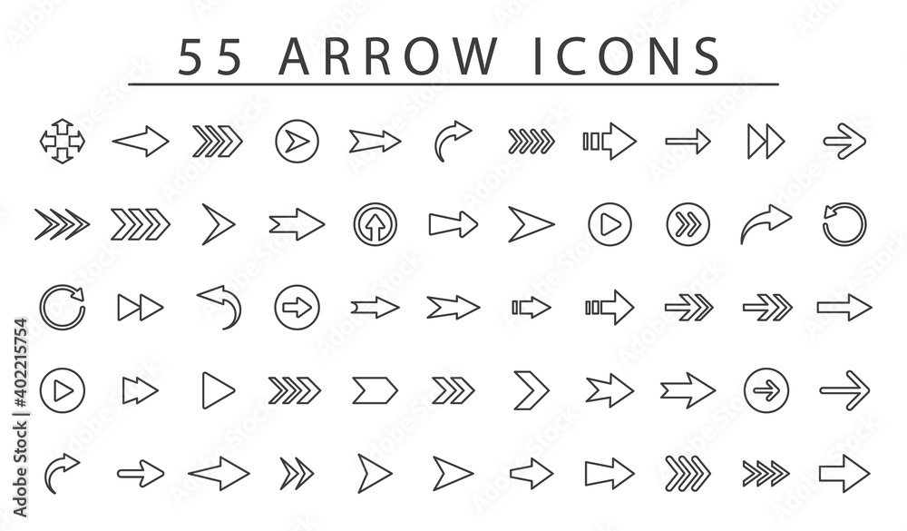 Fifty five Arrow vector icon set in thin line style.Collection vector ...