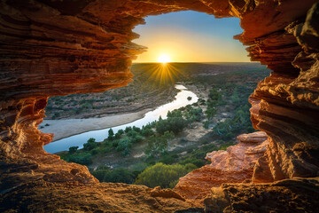sunrise at natures window in kalbarri national park, western australia