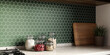 Mosaic backsplash in kitchen. 3d rendering. Modern interior. Classic style.