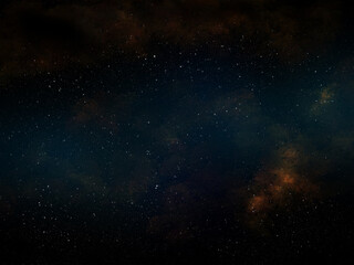 Wall Mural - bright nebula galaxy cluster in the dark deep space in the universe with orange spots
