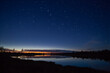 Constellation Ursa Major (big dipper or Great Bear) in the night starry sky over a lake right after sunset