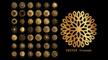 Collection Of Mandala Ornament Designs. Vector Design With Circular Pattern In Gold Color