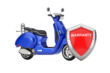 Poster - Blue Classic Vintage Retro or Electric Scooter with Red Metal Protection Warranty Shield. 3d Rendering
