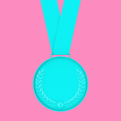 Aufkleber - Blue Medal with Laurel Wreath in Duotone Style. 3d Rendering