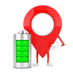 Poster - Map Pointer Pin Character Mascot with Abstract Charging Battery. 3d Rendering