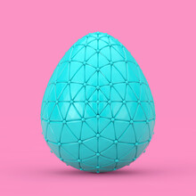 Blue Decorated Easter Egg In Duotone Style. 3d Rendering