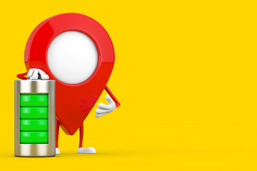 Poster - Map Pointer Pin Character Mascot with Abstract Charging Battery. 3d Rendering