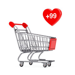 Poster - Shopping Cart Trolley with Order, Wish or Shopping List Heart Tag. 3d Rendering