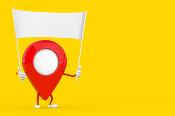 Fototapete - Map Pointer Pin Character Mascot and Empty White Blank Banner with Free Space for Your Design. 3d Rendering