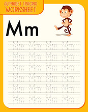 Alphabet Tracing Worksheet With Letter M And M