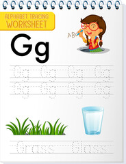 Alphabet tracing worksheet with letter and vocabulary