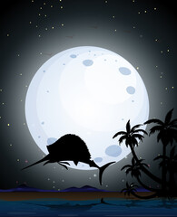 Wall Mural - marlin fish in nature scene silhouette