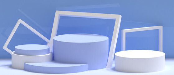 Aufkleber - Podium banner stage Geometric shapes and Frame square box with Cylinder Concept minimal on blue background with copy space - 3d rendering