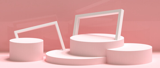 Aufkleber - Podium banner stage Geometric shapes and Frame square box with Cylinder Concept minimal on Red background with copy space - 3d rendering