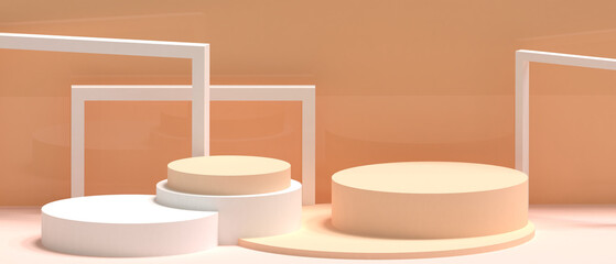 Aufkleber - Podium banner stage Geometric shapes and Frame square box with Cylinder Concept minimal on Yellow background with copy space- 3d rendering