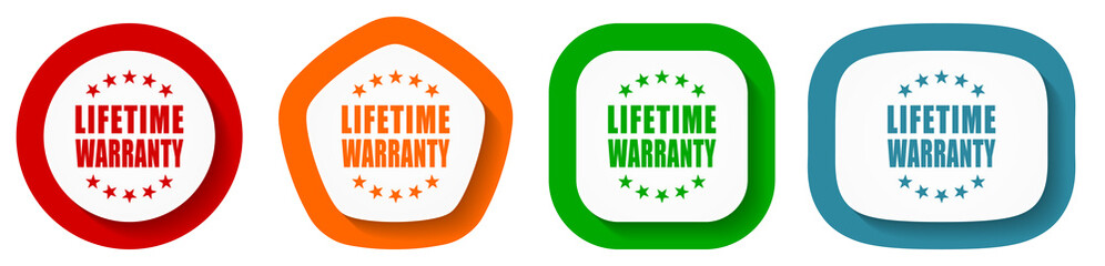 Leinwandbilder - Lifetime warranty vector icon set, flat design buttons on white background