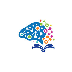 Wall Mural - Brain and book logo concept. Modern education science logo template