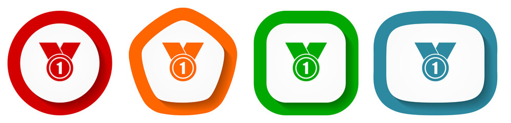 Aufkleber - Badge, first, number one vector icon set, flat design buttons on white background