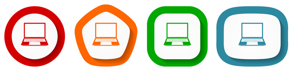 Poster - Open notebook, laptop, mobile computer vector icon set, flat design buttons on white background