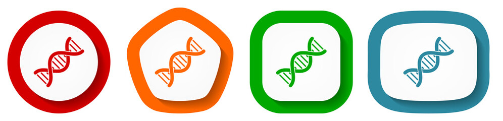 Poster - Dna, genetic molecule vector icon set, flat design buttons on white background