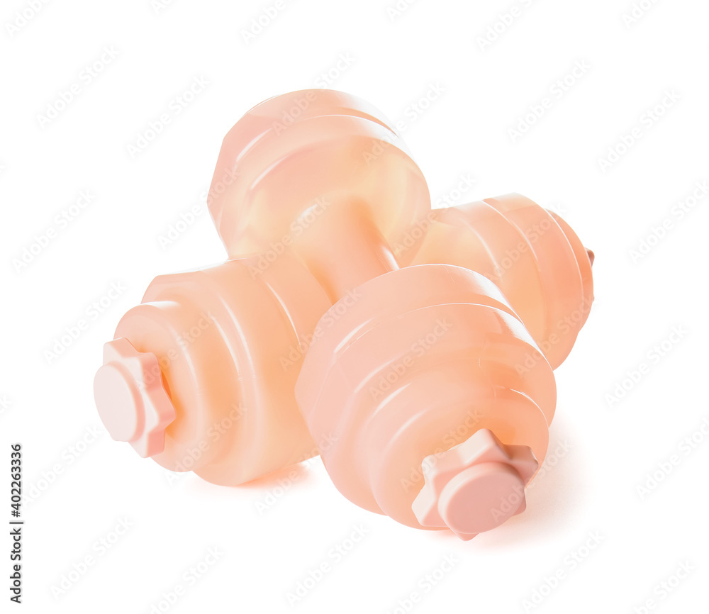 Stylish dumbbells on white background