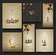 set of islamic greeetings ramadan kareem cards design with lanterns and crescent