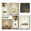 set of islamic greeetings ramadan kareem cards design with lanterns, magic lamp, and crescent moon