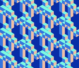 Poster - Seamless geometric pattern with the image of cubes, beams, architecture. Vector design for web banner, business presentation, brand package, fabric, print, wallpaper, postcard.