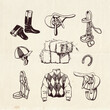 Equestrian collection of hand drawn horse racing equipment
