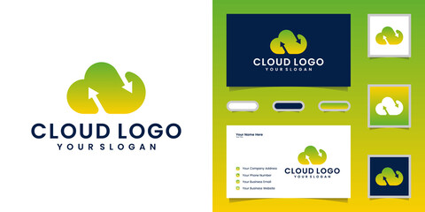 Wall Mural - tech cloud logo with arrow and business card