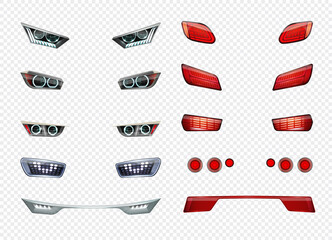 Canvas Print - Car Headlights Realistic Transparent Icon Set