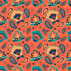 Wall Mural - vector seamless pattern with hand drawn floral oriental ornament in ethnical Indian style. pattern for printing on fabric, wrapping paper, clothes.
background for websites and applications