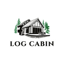 Vintage Log Cabin Logo Vector Illustration Design