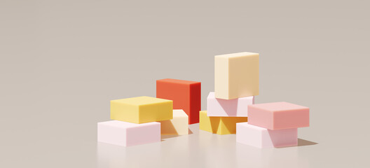 Poster - Minimal abstract mockup background for product presentation. Pastel step podium on beige background. 3d rendering illustration. Clipping path of each element included.