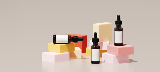 Poster - Minimal abstract mockup background for product presentation. Pastel step podium on beige background. 3d rendering illustration. Clipping path of each element included.