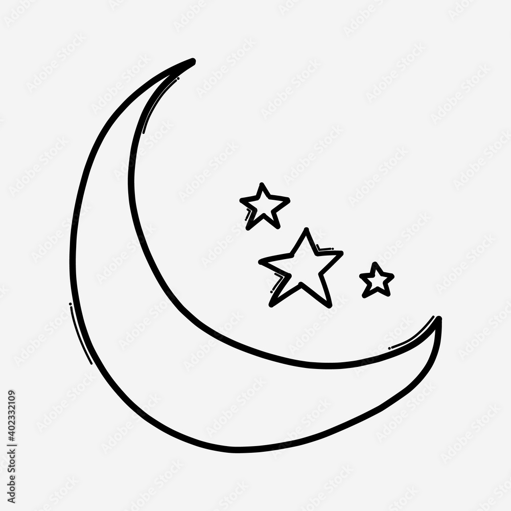 Moon and stars doodle vector icon. Drawing sketch illustration hand ...