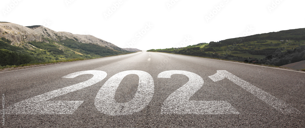 Happy New Year Background. Road to 2021. - obrazy, fototapety, plakaty 