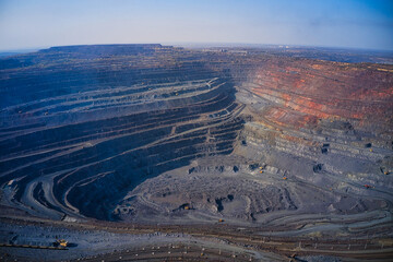 Aerial view of southern mining factory, mine quarry in Ukraine