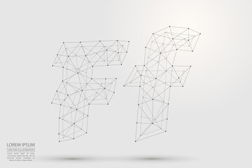 English letters abstract font consists 3d of triangles, lines, dots and connections. Vector illustration EPS 10.