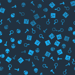 Poster - Set Hammer, Unknown document, Search location and Alien on seamless pattern. Vector.